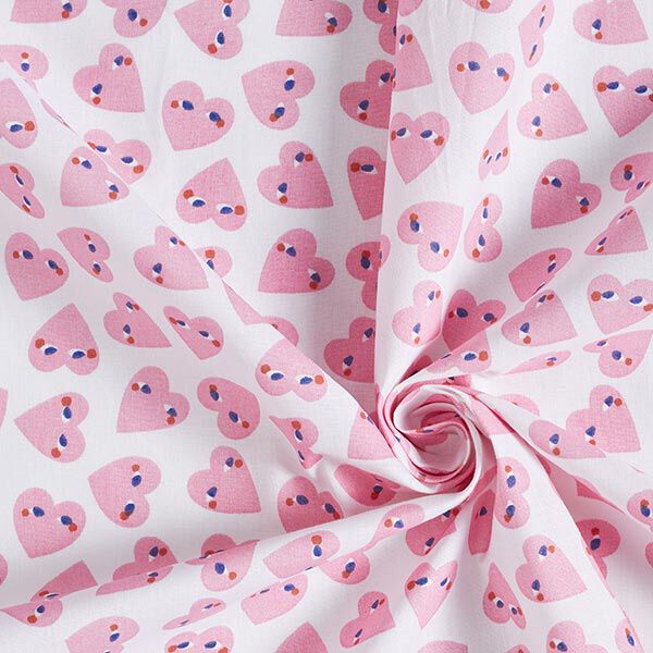 Cotton Cretonne Hearts with Eyes – white/pink,  image number 3