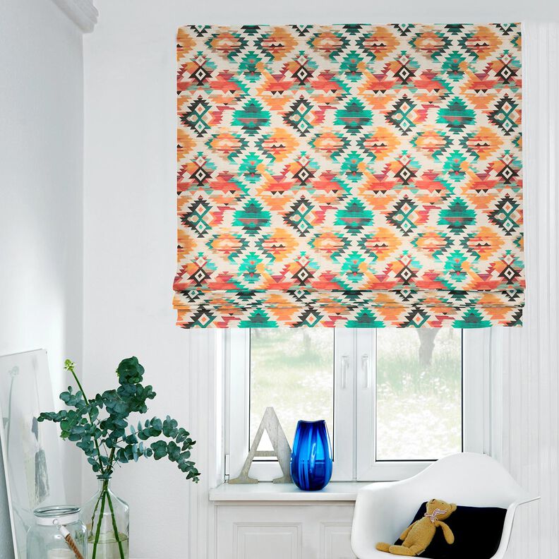 Decor Fabric Half Panama abstract ethnic print – light beige/emerald green,  image number 5