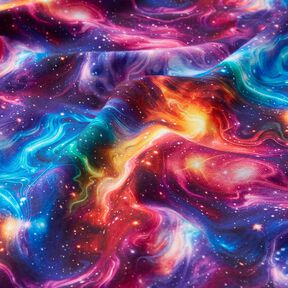 French Terry Galaxy Digital Print – blue lilac/fire red, 