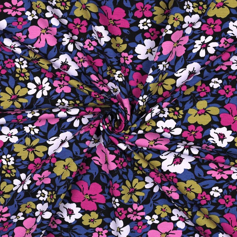 French Terry Flowers – black/indigo, image number 3