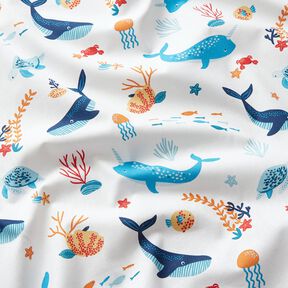 Cotton Cretonne underwater animals – white/aqua blue, 