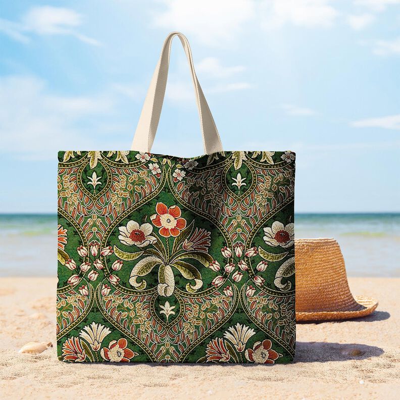 Decor Fabric Tapestry Fabric Floral Ornaments – green/light orange, image number 8