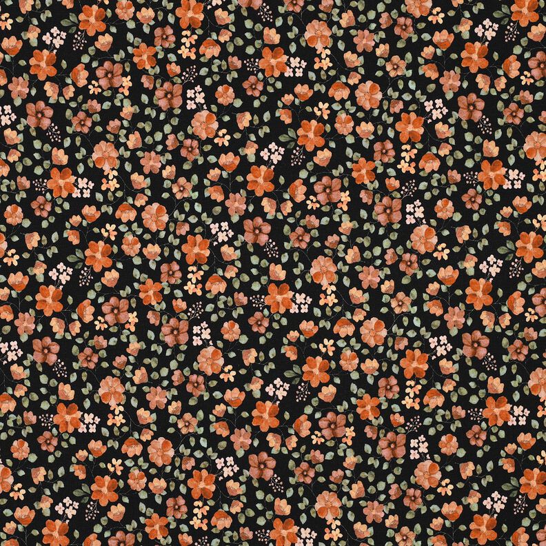 GOTS Cotton Jersey Autumn Flowers Digital Print – black/peach orange, image number 1