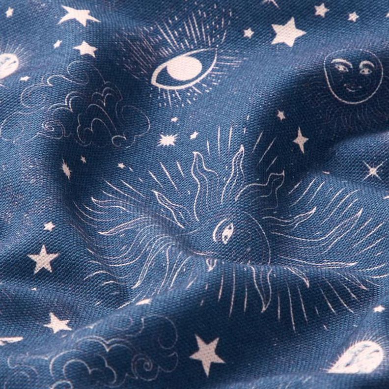 Decor Fabric Half Panama Celestial Bodies – navy blue,  image number 2