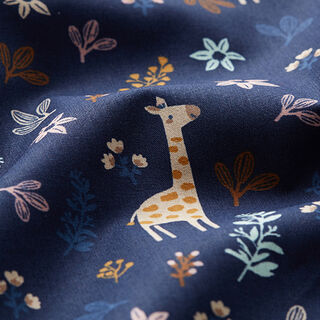 GOTS Cotton Poplin giraffe in the meadow – navy blue, 