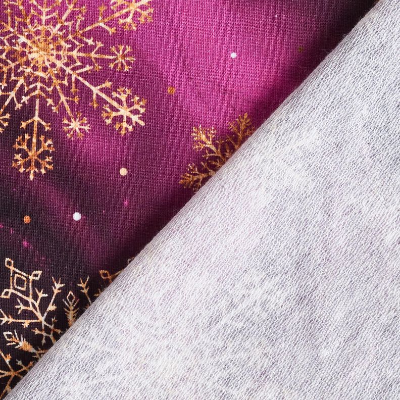 French Terry Snowflakes Milky Way | Glitzerpüppi – aubergine/antique gold, image number 4