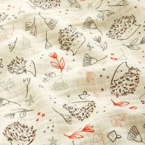 Double Gauze/Muslin Hedgehogs and woodland plants – offwhite, 