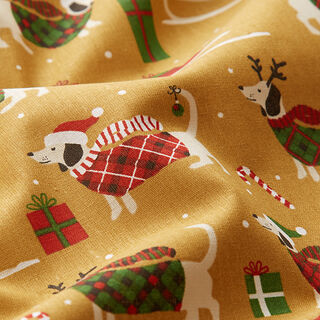 Cotton Cretonne Christmas Dogs – mustard, 