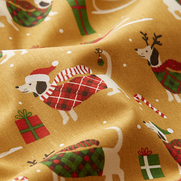 Cotton Cretonne Christmas Dogs – mustard,  image number 2