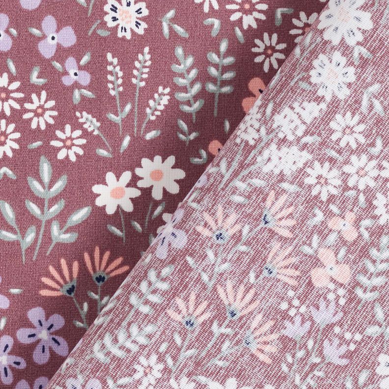 Coated Cotton colourful floral meadow – dark dusky pink/white,  image number 5