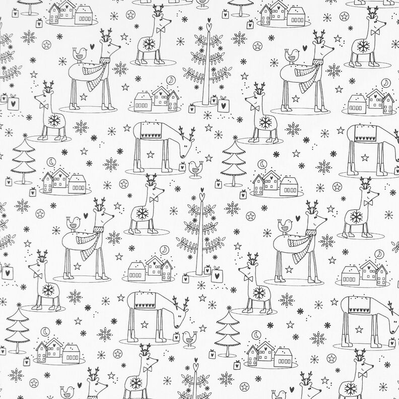 Cotton Poplin Colouring Fabric Christmas – white/black,  image number 1