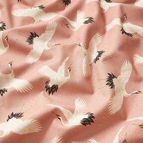 Decor Fabric Half Panama stylish cranes – dusky pink/cream, 