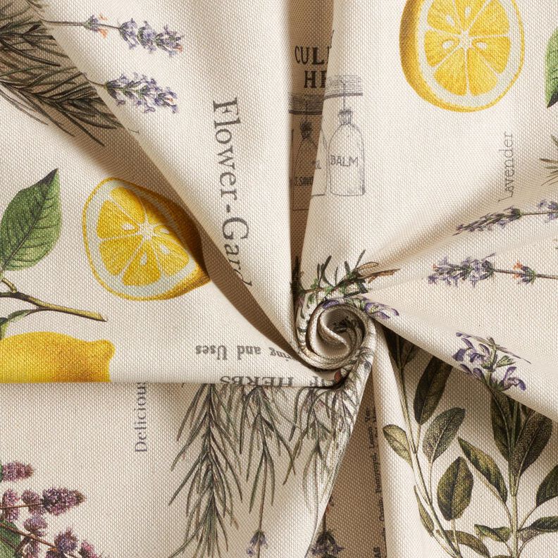 Decor Fabric Half Panama kitchen herbs – natural/yellow,  image number 3