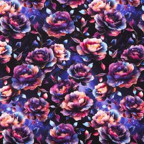 Cotton Jersey Magical Flowers | Glitzerpüppi  – midnight blue/purple,  Cotton Jersey Magical Flowers | Glitzerpüppi  – midnight blue/purple,