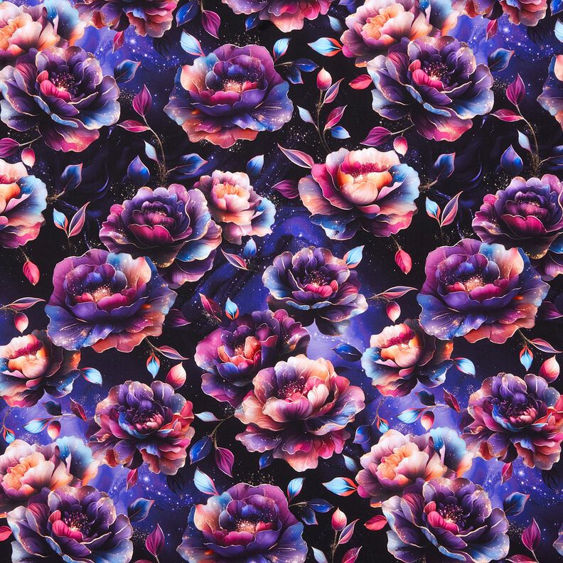 Cotton Jersey Magical Flowers | Glitzerpüppi  – midnight blue/purple,  image number 1