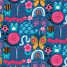Cotton Cretonne butterflies and bees – ocean blue/intense pink,  thumbnail number 1