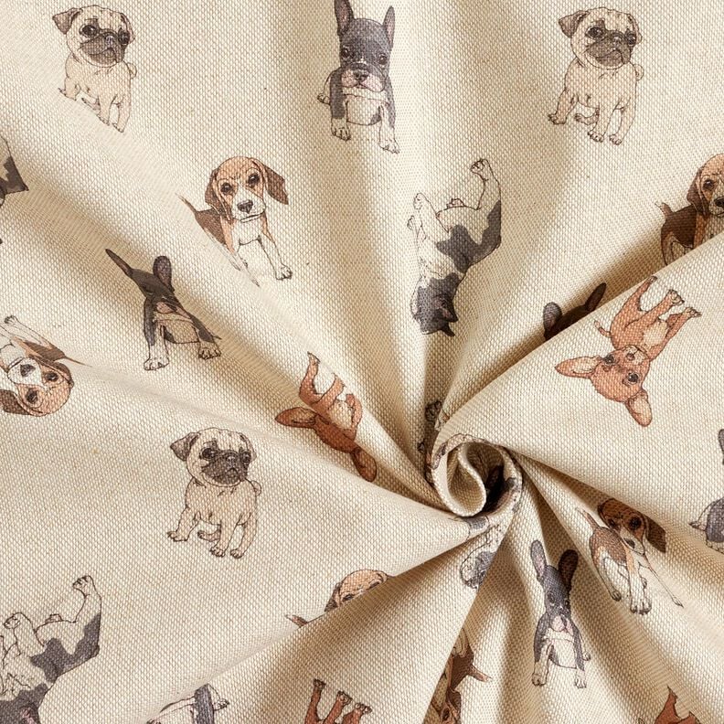 Decor Fabric Half Panama puppies &ndash; natural/grey,  image number 3