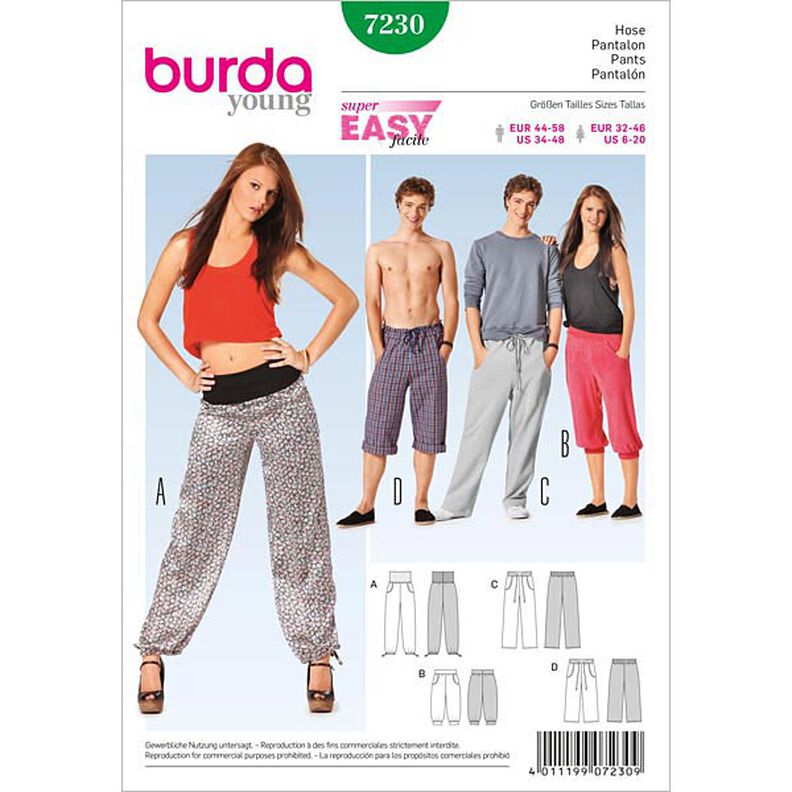 Leisure Trousers For Him And Her, Burda 7230,  image number 1