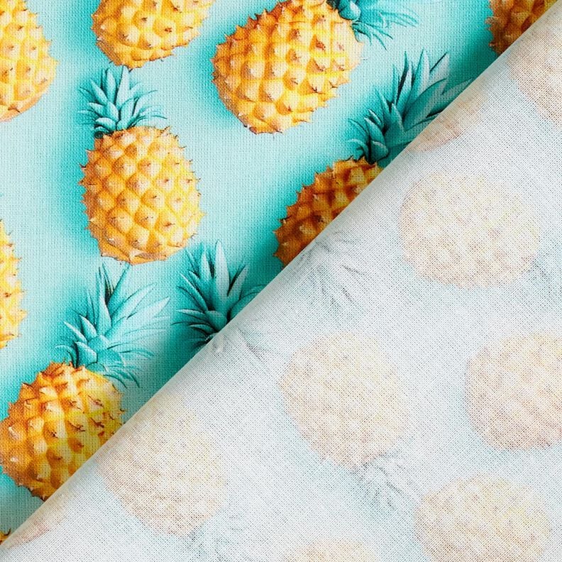 Cotton Poplin Pineapple – aqua blue/yellow,  image number 4