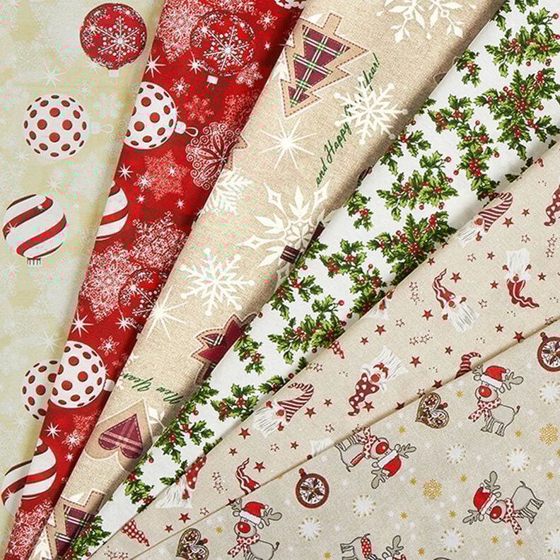 Canvas Decor Fabric Mistletoe Twigs – green/red, image number 5