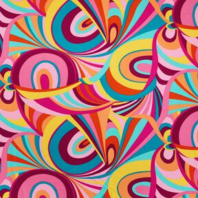 Viscose-cotton voile abstract loops – pastel violet/aqua blue, 