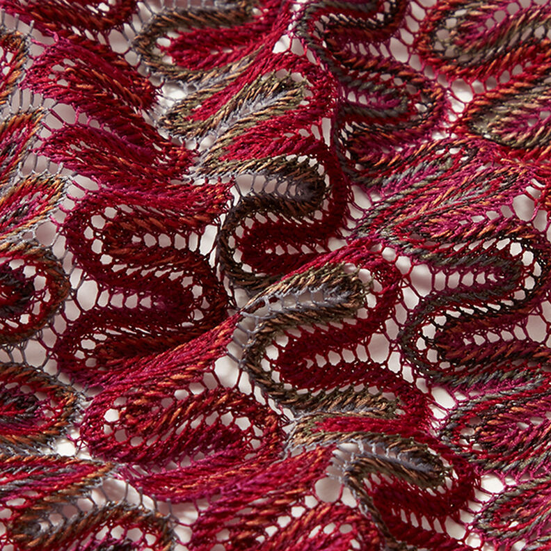 Wave patterned lace fabric – dark red,  image number 2