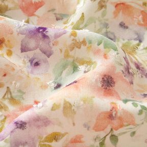Watercolour sea of blooms digital print dobby viscose fabric – ivory/lavender, 