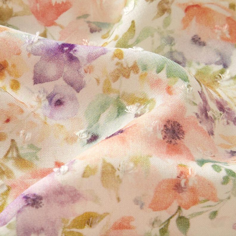 Watercolour sea of blooms digital print dobby viscose fabric – ivory/lavender,  image number 2
