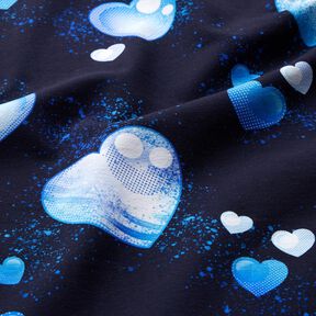 Cotton Jersey Blue hearts | Glitzerpüppi – navy blue, 