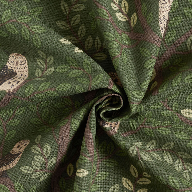 Decor Fabric Half Panama Forest owls – dark green/chocolate,  image number 3