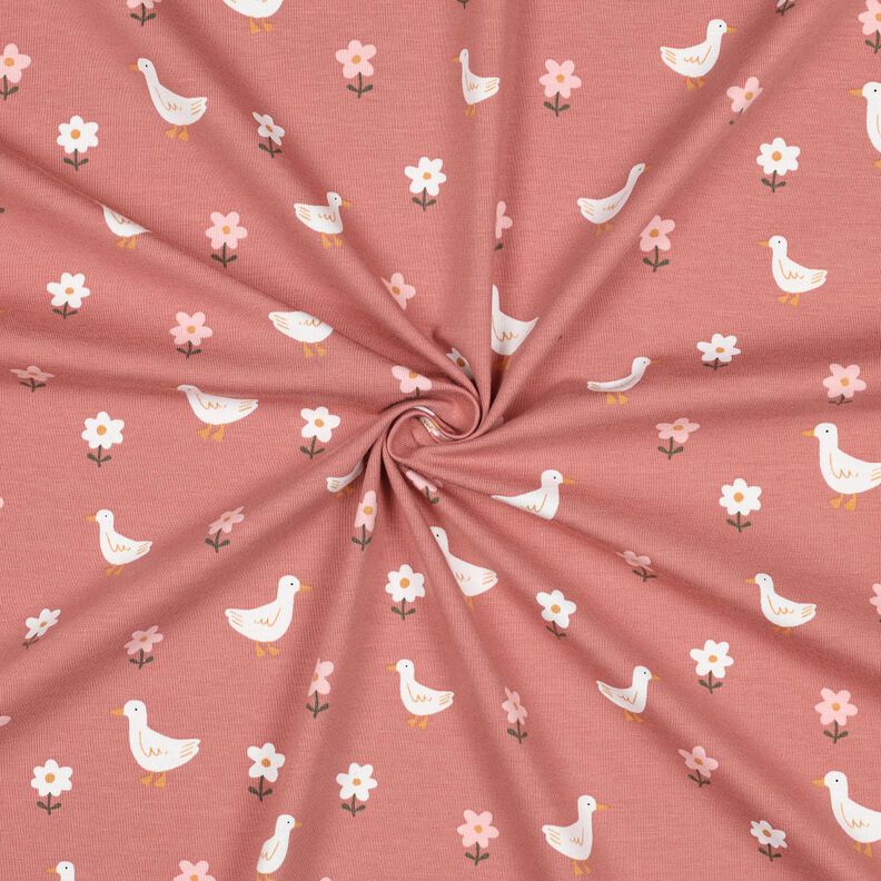Cotton Jersey Geese on the flower meadow | Poppy Fabrics – dark dusky pink/white,  image number 3