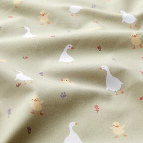 GOTS Cotton Poplin cute geese and chicks | Poppy Fabrics – greige, 