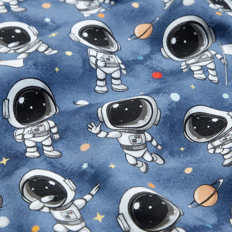 Brushed Sweatshirt Fabric cool astronauts Digital Print – blue grey,  image number 2