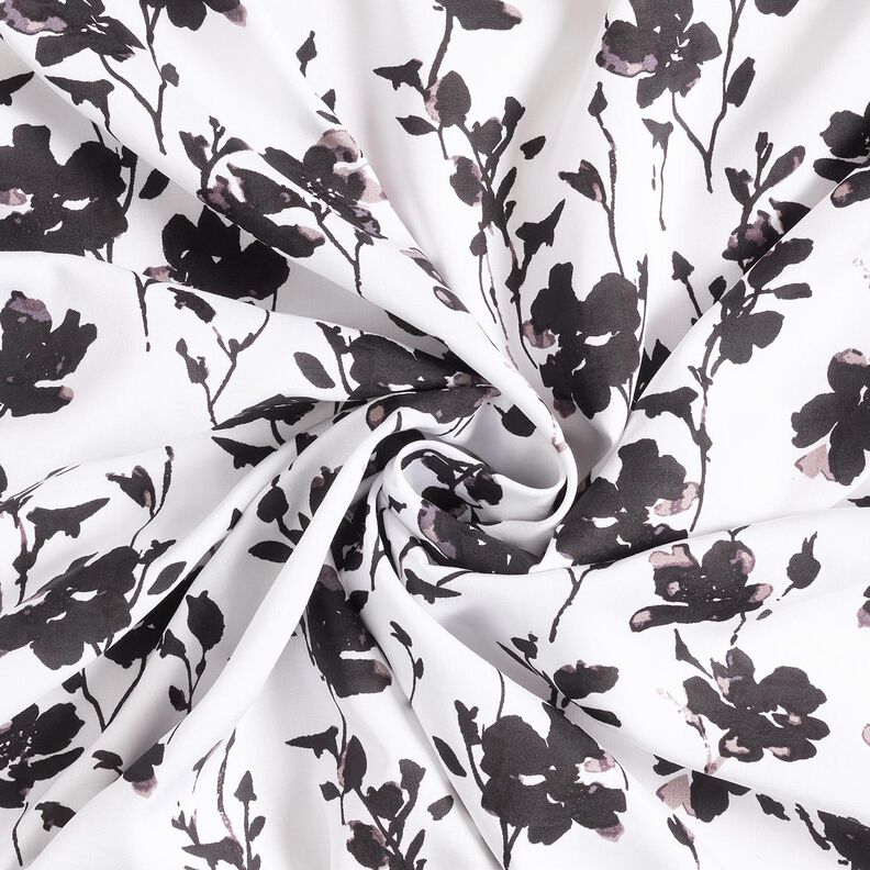 viscose fabric abstract floral print – white/black, image number 3