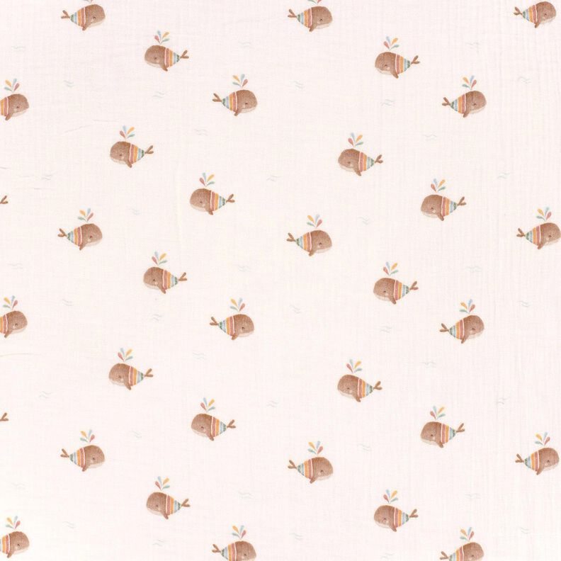 Double Gauze/Muslin striped whale Digital Print – ivory,  image number 1
