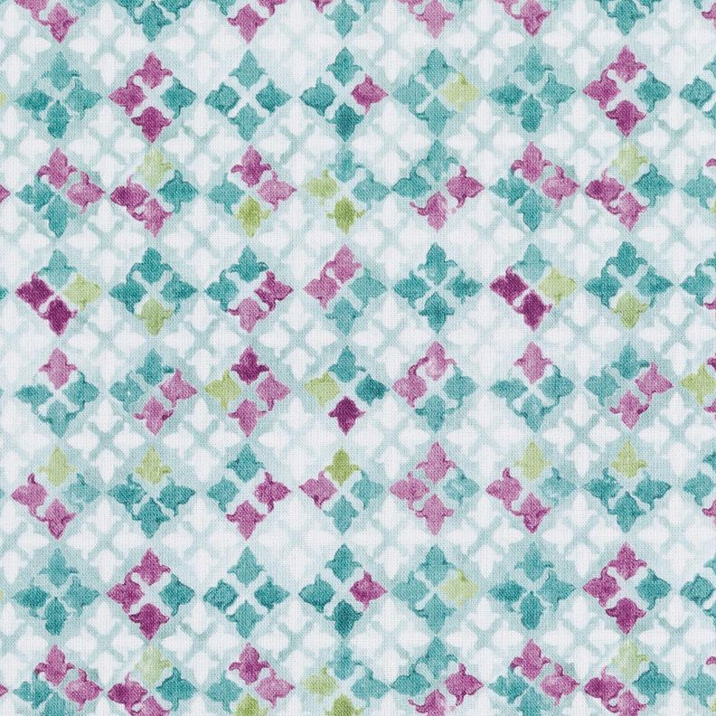 Cotton Poplin oriental tile pattern Digital Print – eucalyptus/grape,  image number 1