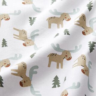 Cotton Poplin moose in the forest – white, 