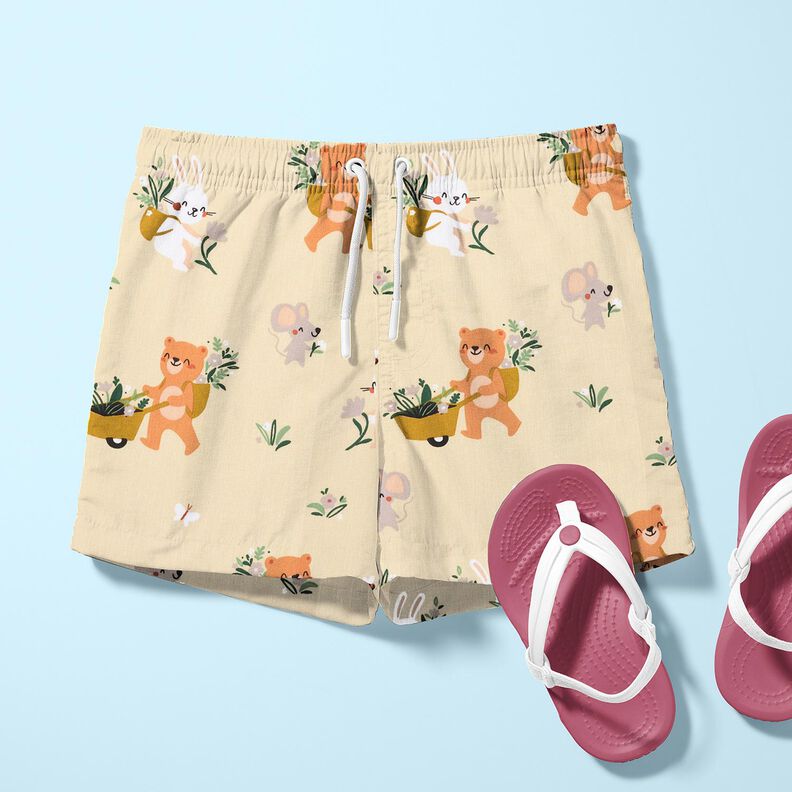 Cotton Poplin Animals picking flowers – vanilla yellow,  image number 6