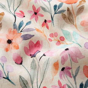 Watercolour spring flowers linen cotton blend – offwhite, 