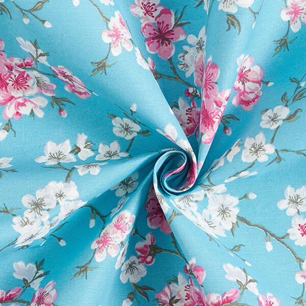Cherry blossom coated cotton – aqua blue,  image number 3