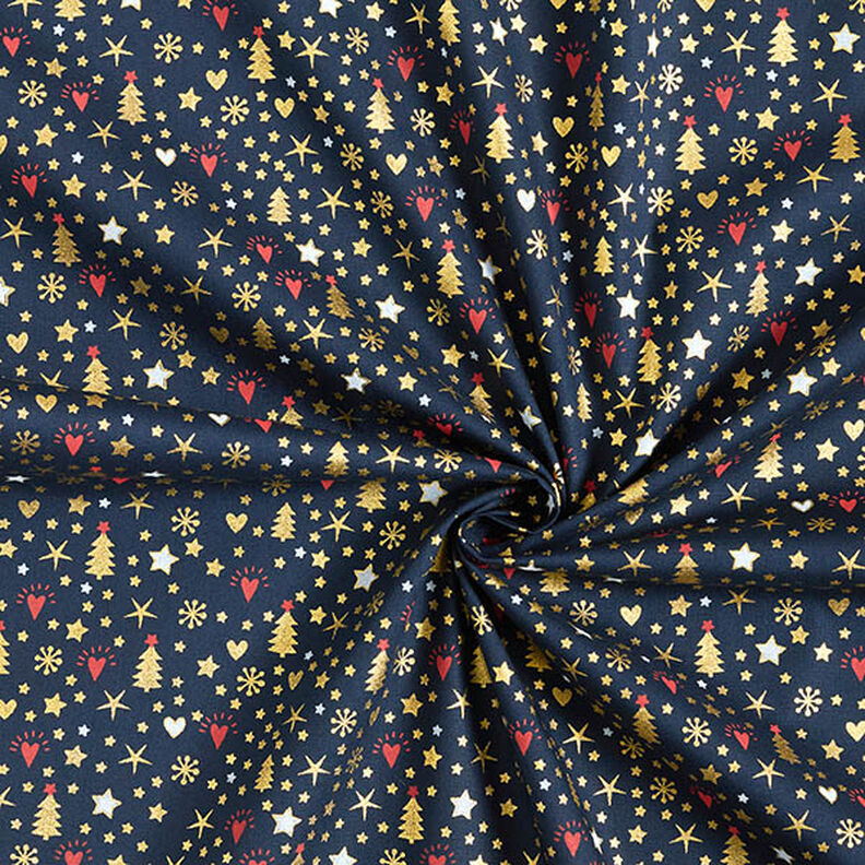 Cotton Poplin Hearts and Stars – midnight blue/gold, image number 3