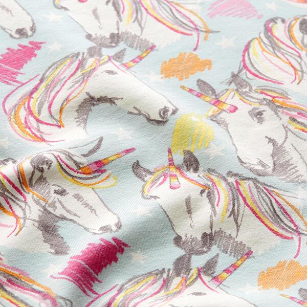 Cotton Jersey Scribble Unicorn – sky blue,  image number 2