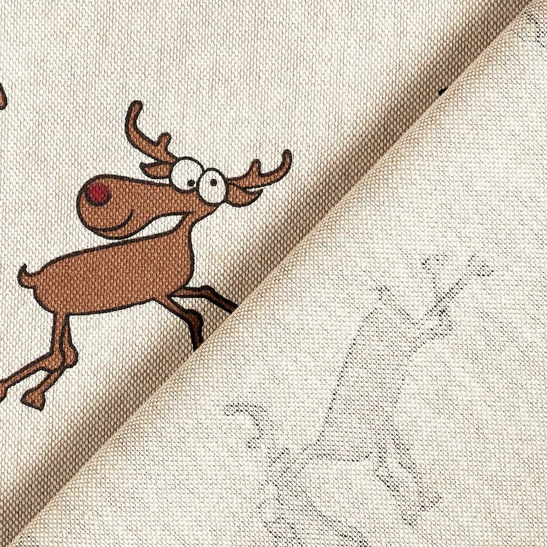 Decor Fabric Half Panama funny reindeer – natural/brown,  image number 4