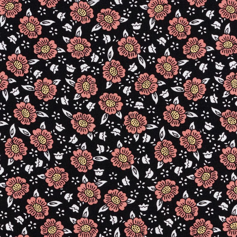 viscose fabric sea of flowers – black/lobster,  image number 1