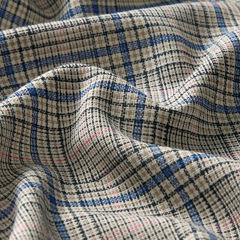Cotton Blend fine check print – cashew/royal blue,  image number 2