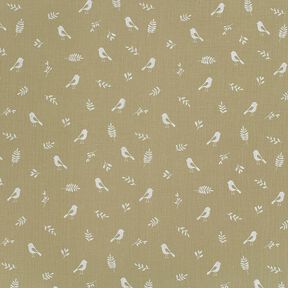 Double Gauze/Muslin Branches and birds – light khaki/white, 