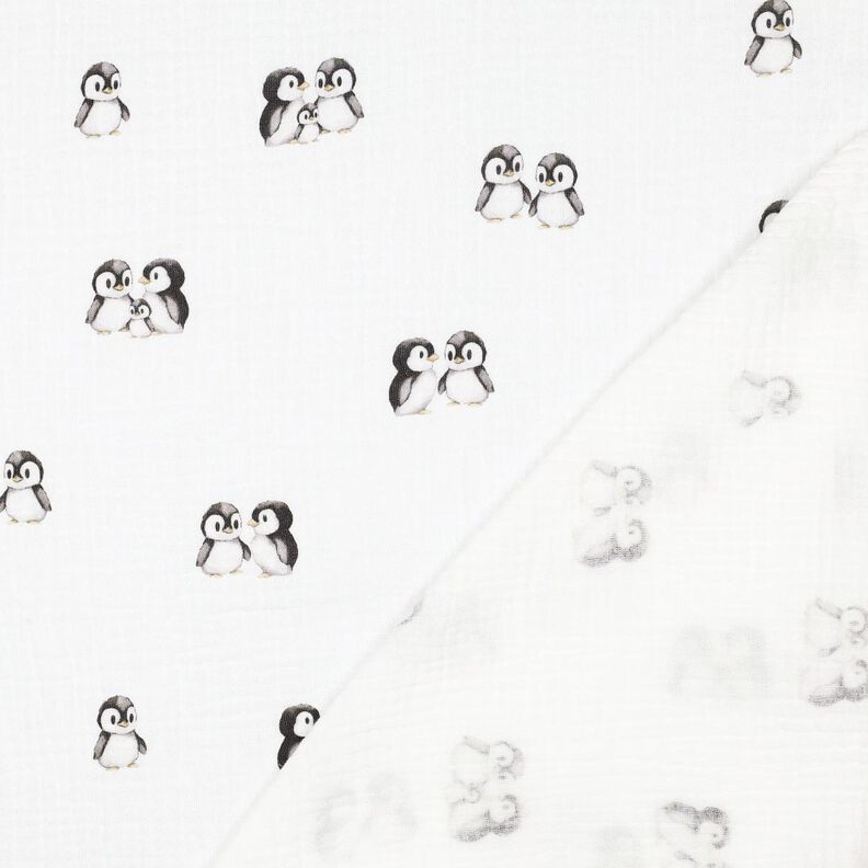 GOTS Double Gauze/Muslin Penguins Digital Print | Poppy Fabrics – ivory/anthracite, image number 4