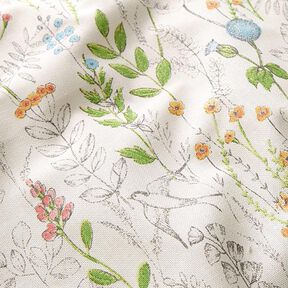 Decor Fabric Half Panama sketched wildflowers – white/pink, 
