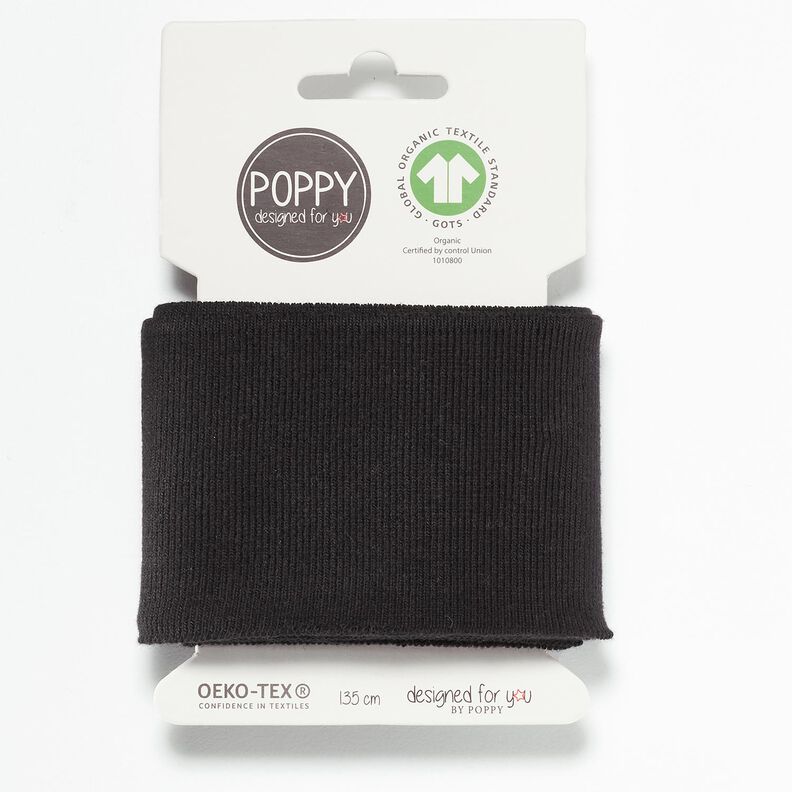 GOTS Cuff Knit ribbing Plain – black,  image number 1