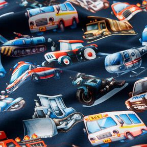 French Terry Vehicles Digital Print – navy blue, 